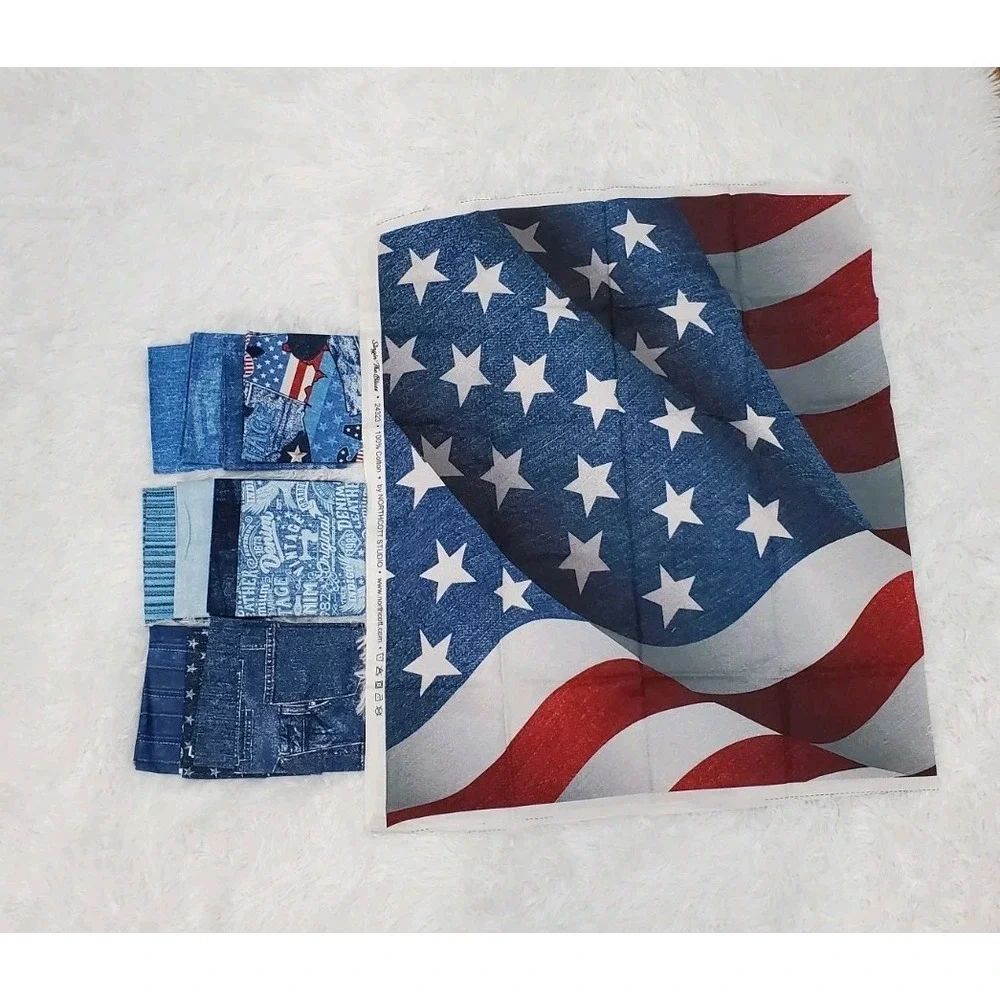 Northcott Fabric Singin The Blues 12pc fat quarter bundle & American Flag Panel